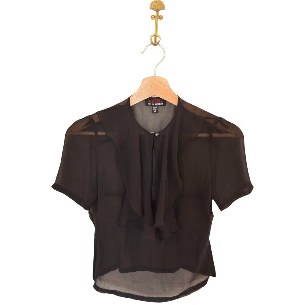 Silk Short Sleeve Sheer Black Blouse